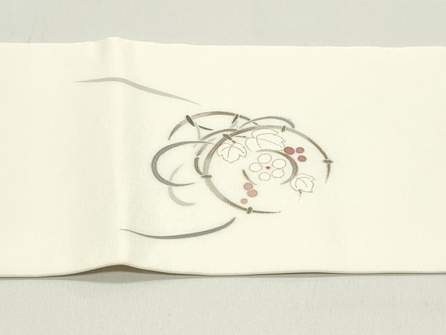 平和屋着物●塩瀬　九寸名古屋帯　花鼓文　象牙色　金彩　正絹　逸品　DAAV9368ob