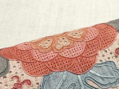 平和屋着物●中国三大刺繍 スワトウ刺繍 汕頭刺繍 相良刺繍 総刺繍 太鼓柄袋帯 紬地 色紙重ね花唐草菱文 反端付き 正絹 逸品 DAAV9372ob