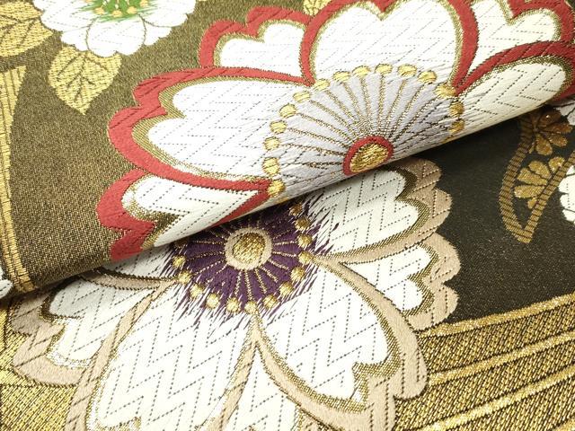 平和屋着物●六通柄袋帯 唐織 扇面舞桜文 金糸 正絹 逸品 DAAV9377ob