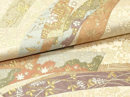平和屋着物●六通柄袋帯 唐織 鬘帯吉祥花鳥文 金糸 正絹 逸品 DAAV9383ob