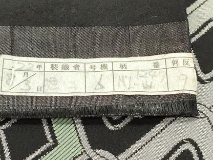 平和屋着物●六通柄袋帯　菱繋ぎ文　黒地　金糸　正絹　逸品　DAAV9401ob