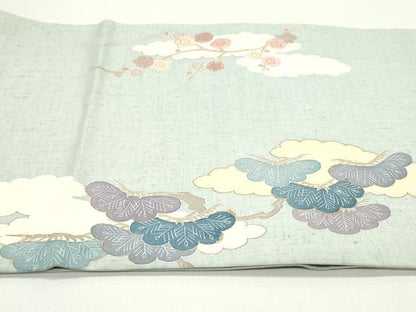 平和屋着物●太鼓柄袋帯 紬地 流水風景花松文 金彩 正絹 逸品 DAAV9402ob