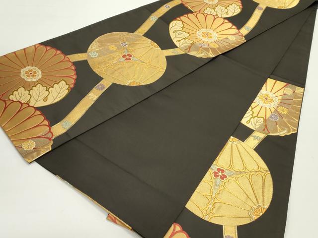 平和屋着物●六通柄袋帯　唐織　立涌菊華文　黒地　金糸　正絹　逸品　未使用　DAAV9417ob