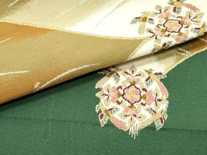 平和屋着物●爪掻き本綴れ 八寸名古屋帯 正倉院花鳥芝文 金糸 正絹 逸品 DAAV9446ob