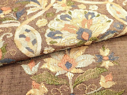 平和屋着物●八寸名古屋帯 紬地 総刺繍 更紗花唐草文 金糸 正絹 逸品 未使用 DAAV9447ob