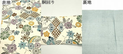 平和屋着物●九寸名古屋帯　紬地　型染め　花蝶菱文　正絹　逸品　DAAV9501ob