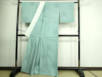平和屋着物▽本場結城紬 単衣 100亀甲 正倉院花文 正絹 逸品 DAAV9522sf