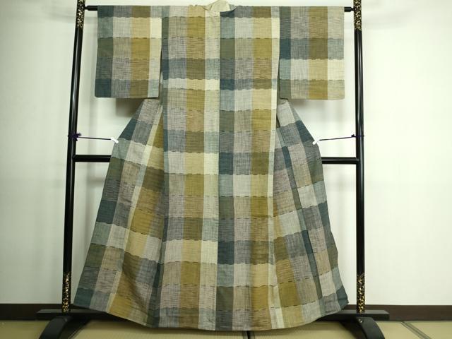 平和屋着物▽上質な紬 単衣 格子 正絹 逸品 DAAV9523sf