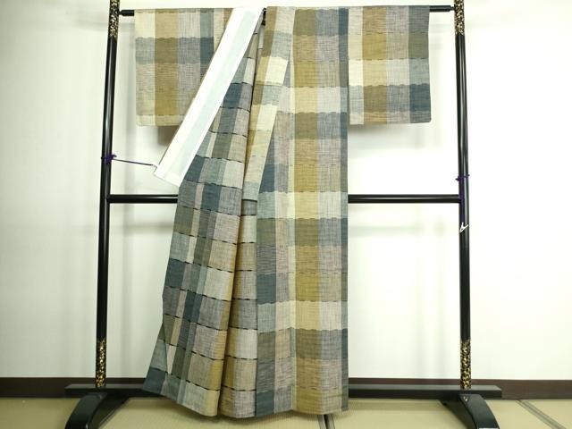 平和屋着物▽上質な紬 単衣 格子 正絹 逸品 DAAV9523sf