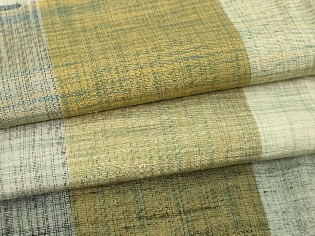 平和屋着物▽上質な紬 単衣 格子 正絹 逸品 DAAV9523sf