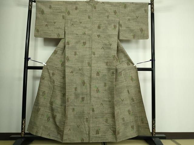 平和屋着物▽上質な紬 単衣 舞葉文 正絹 逸品 DAAV9528sf