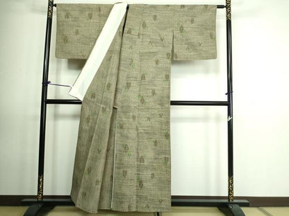 平和屋着物▽上質な紬 単衣 舞葉文 正絹 逸品 DAAV9528sf