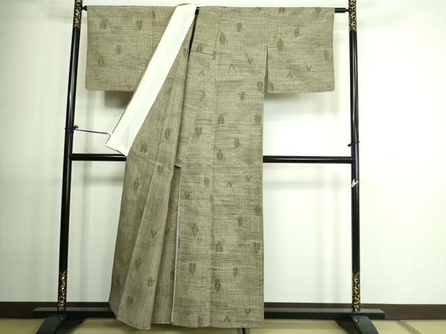 平和屋着物▽上質な紬 単衣 舞葉文 正絹 逸品 DAAV9528sf
