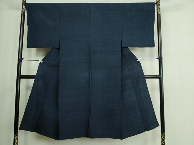 平和屋着物▽男性　紬　単衣　留紺色　正絹　逸品　DAAV9529sf