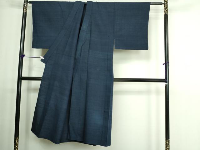平和屋着物▽男性　紬　単衣　留紺色　正絹　逸品　DAAV9529sf