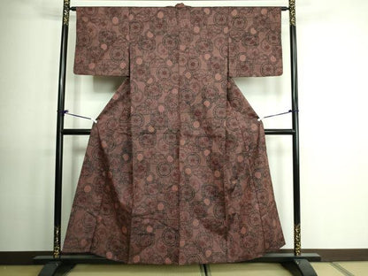 平和屋着物▽上質な紬　単衣　草花文　正絹　逸品　DAAV9532sf