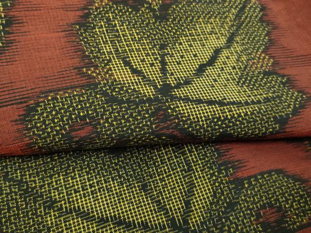 平和屋着物▽上質な紬　単衣　蔦の葉文　正絹　逸品　DAAV9535sf