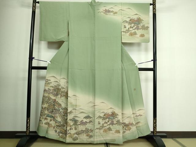 平和屋着物▽訪問着 単衣 作家物 人物風景文 暈し染め 金彩 正絹 逸品 DAAV9537sf