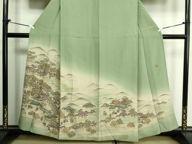 平和屋着物▽訪問着 単衣 作家物 人物風景文 暈し染め 金彩 正絹 逸品 DAAV9537sf