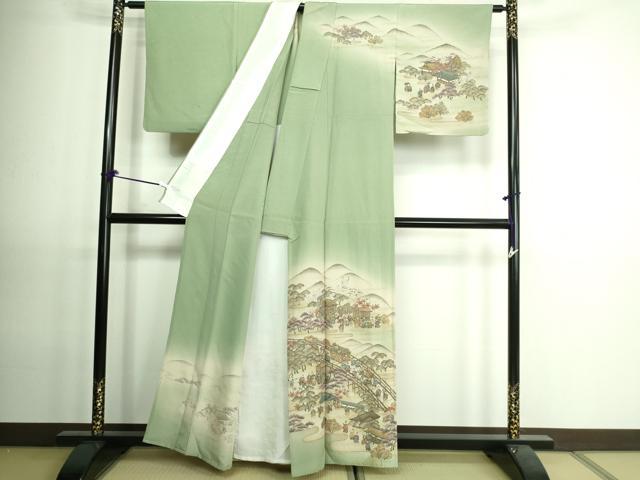 平和屋着物▽訪問着 単衣 作家物 人物風景文 暈し染め 金彩 正絹 逸品 DAAV9537sf