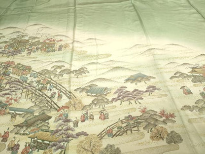 平和屋着物▽訪問着 単衣 作家物 人物風景文 暈し染め 金彩 正絹 逸品 DAAV9537sf
