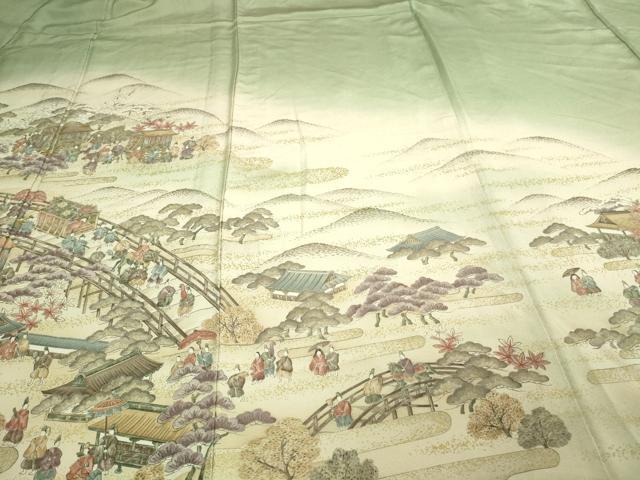 平和屋着物▽訪問着 単衣 作家物 人物風景文 暈し染め 金彩 正絹 逸品 DAAV9537sf