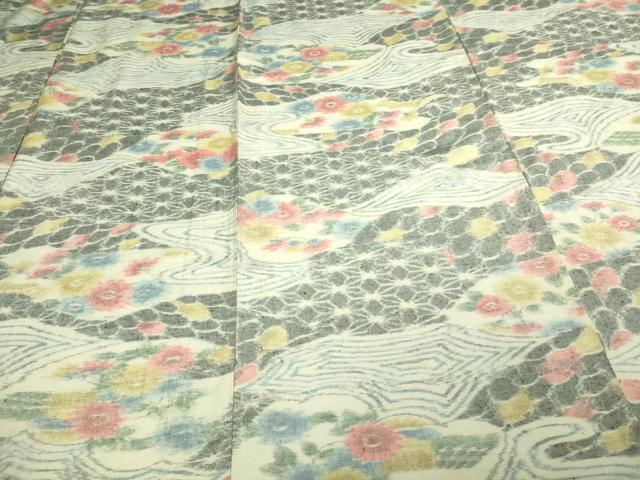 平和屋着物▽上質な紬 単衣 草花文 正絹 逸品 DAAV9539sf