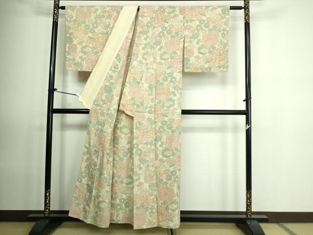 平和屋着物▽上質な紬 単衣 草花文 正絹 逸品 DAAV9541sf