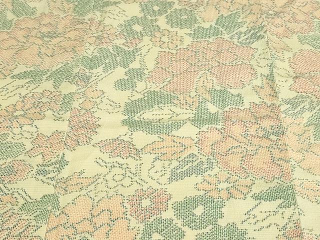 平和屋着物▽上質な紬 単衣 草花文 正絹 逸品 DAAV9541sf