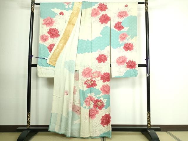平和屋着物▽豪華振袖　単衣　草花文　金銀彩　正絹　逸品　DAAV9542sf
