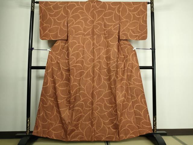 平和屋着物▽上質な紬　単衣　唐草文　正絹　逸品　DAAV9543sf