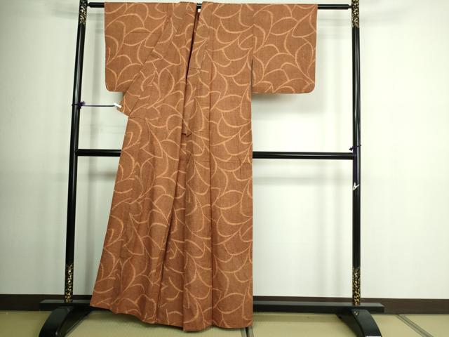 平和屋着物▽上質な紬　単衣　唐草文　正絹　逸品　DAAV9543sf