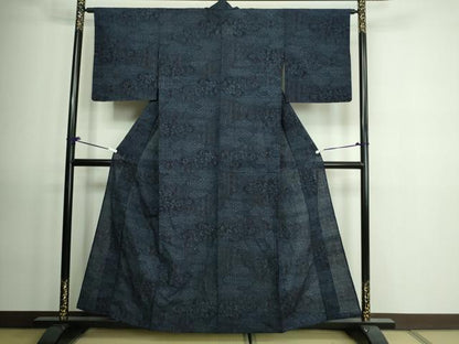 平和屋着物▽結城紬 単衣 草花文 正絹 逸品 DAAV9546sf