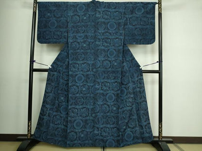 平和屋着物▽上質な紬 単衣 花鳥唐草文 正絹 逸品 未使用 DAAV9561sf