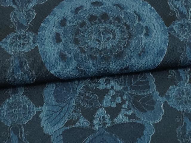 平和屋着物▽上質な紬 単衣 花鳥唐草文 正絹 逸品 未使用 DAAV9561sf
