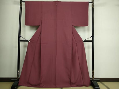 平和屋着物▽上質な色無地　単衣　暗紅色　正絹　逸品　DAAV9562sf