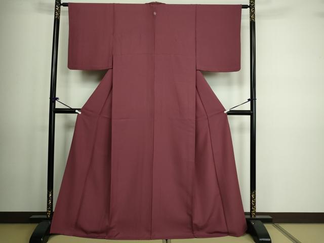 平和屋着物▽上質な色無地　単衣　暗紅色　正絹　逸品　DAAV9562sf