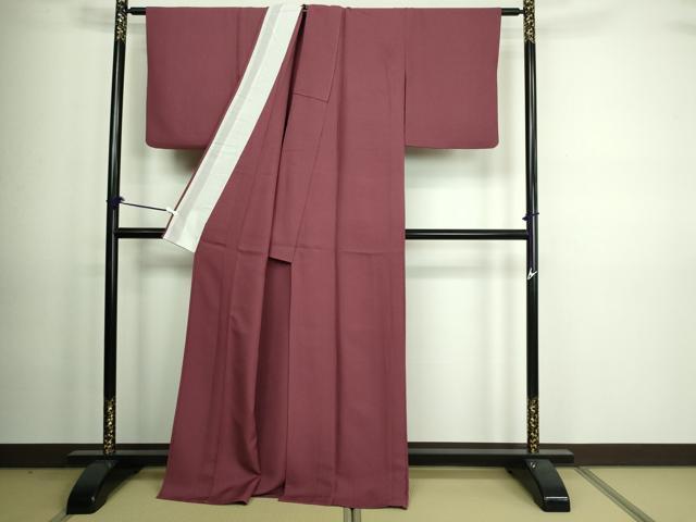 平和屋着物▽上質な色無地　単衣　暗紅色　正絹　逸品　DAAV9562sf