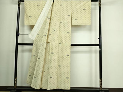 平和屋着物▽上質な紬 単衣 吉祥花文 正絹 逸品 DAAV9564sf