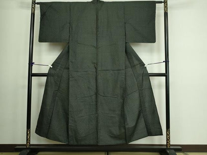 平和屋着物▽本場大島紬 単衣 菱文 黒地 正絹 逸品 DAAV9565sf