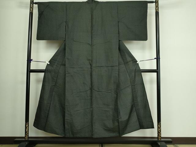 平和屋着物▽本場大島紬 単衣 菱文 黒地 正絹 逸品 DAAV9565sf