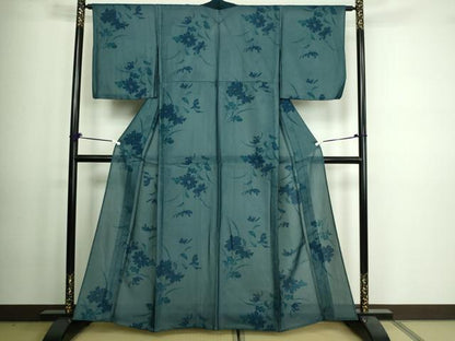 平和屋着物▽上質な小紋 単衣 紗袷 紗×絽 枝花文 正絹 逸品 DAAV9568sf