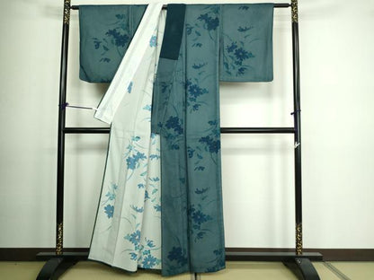 平和屋着物▽上質な小紋 単衣 紗袷 紗×絽 枝花文 正絹 逸品 DAAV9568sf