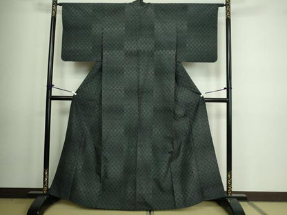 平和屋着物▽上質な紬　単衣　市松文様　正絹　逸品　DAAV9571sf
