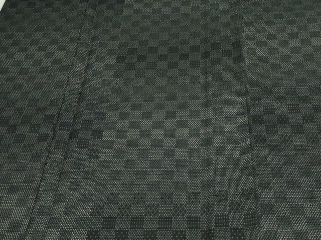 平和屋着物▽上質な紬　単衣　市松文様　正絹　逸品　DAAV9571sf