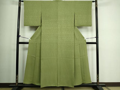 平和屋着物▽上質な色無地 単衣 草葉地紋 柳染色 正絹 逸品 DAAV9576sf