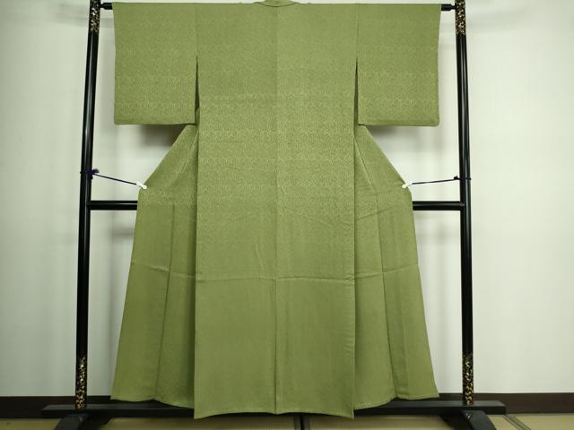 平和屋着物▽上質な色無地 単衣 草葉地紋 柳染色 正絹 逸品 DAAV9576sf