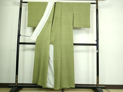 平和屋着物▽上質な色無地 単衣 草葉地紋 柳染色 正絹 逸品 DAAV9576sf