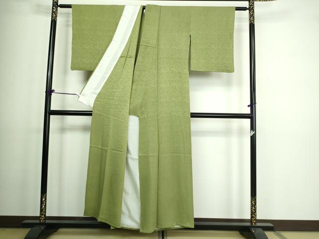 平和屋着物▽上質な色無地 単衣 草葉地紋 柳染色 正絹 逸品 DAAV9576sf