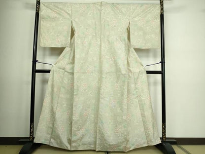 平和屋着物▽本場大島紬 白大島 単衣 花唐草文 正絹 逸品 DAAV9580sf